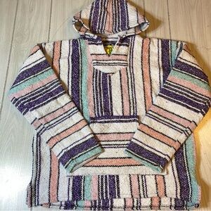 Iguana Jack Baja Multi Color Hoodie Surfer Pink Rug Hippie Sweatshirt XL